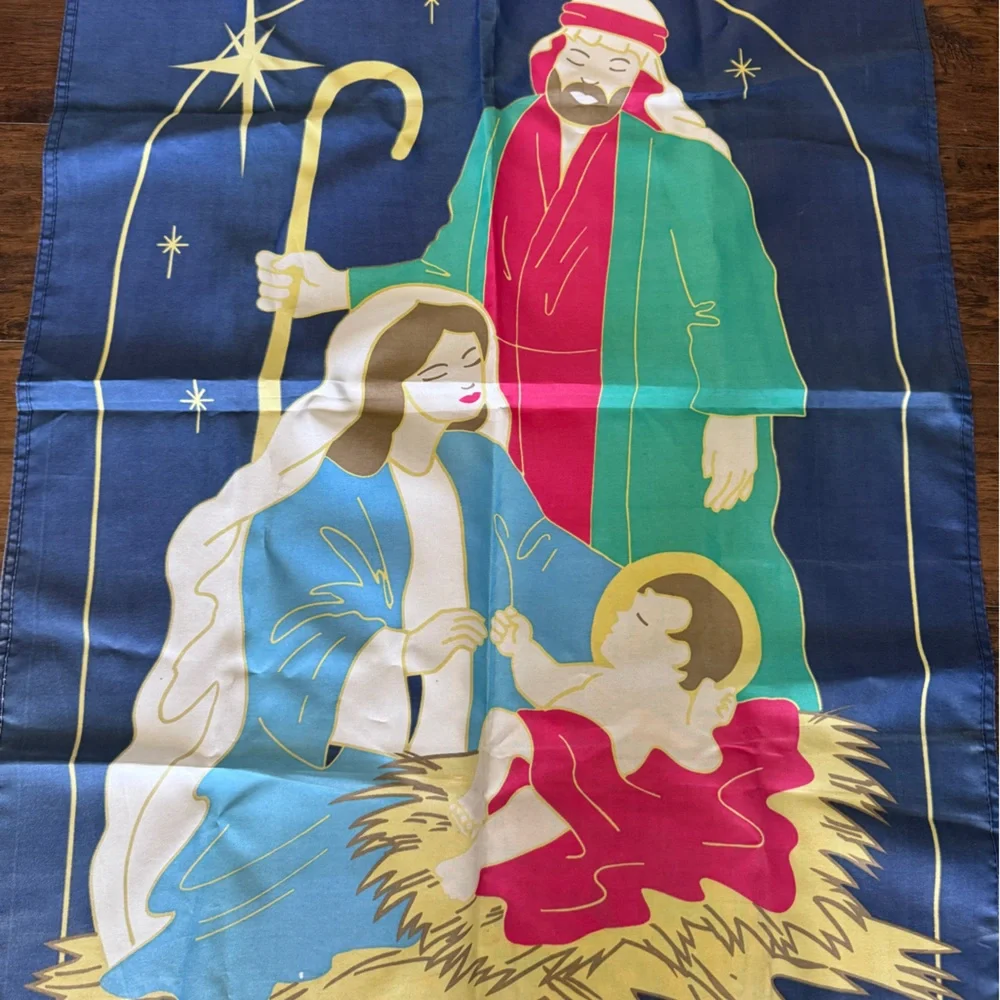 Lot of 2 Flags! Holiday Santa Moon Flag & Nativity.